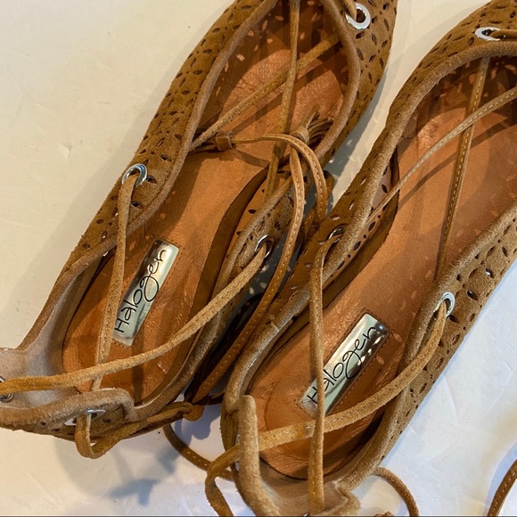 Halogen | Cognac Nella Suede Ghillie Lace Up Flat - Picture 6 of 6